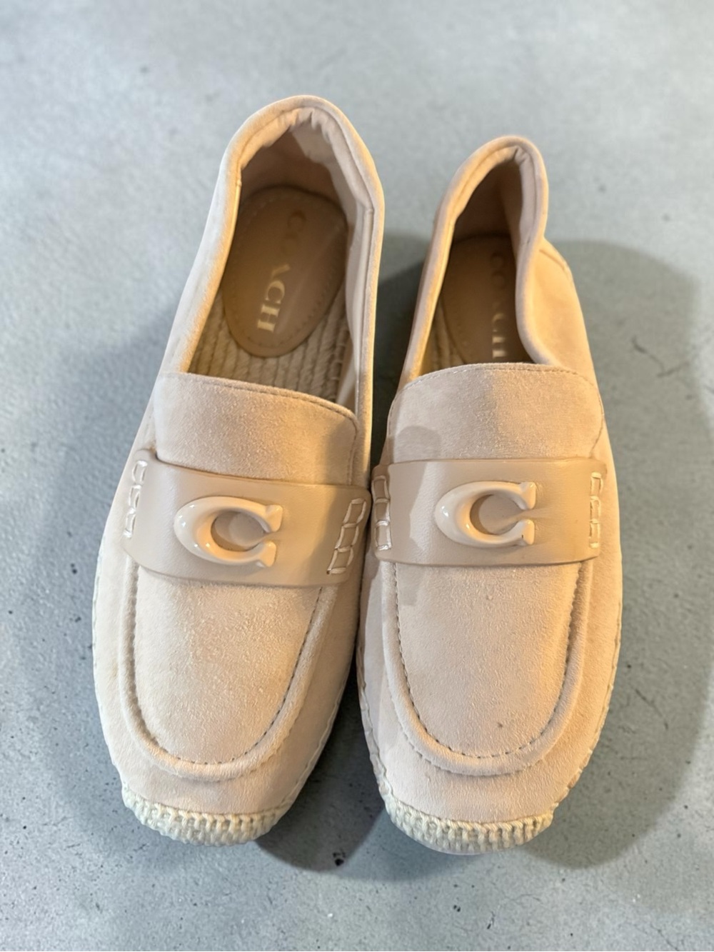 Coach Women’s Beige Suede Loafers with Signature 'C' Accent